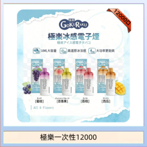 【8種口味】極楽 12000口一次性電子煙|超大容量 |口感絲滑|新品